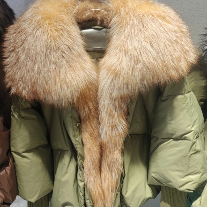 2023 Duck Down Jacket Winter Women Coat  Super Large Real Silver Fox Fur Collar with Knit Sleeve New Fashion Luxury Outerwear