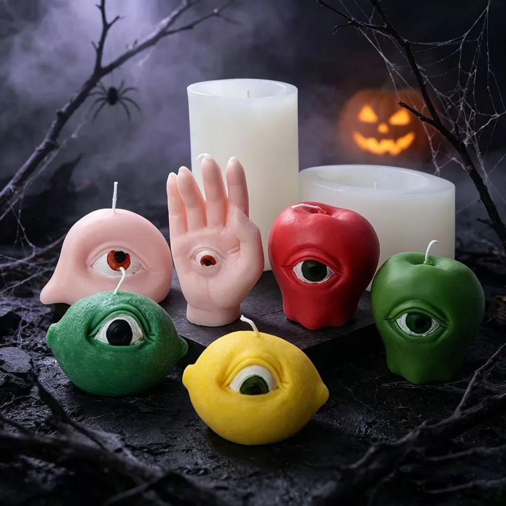 Halloween Horror Eye Hand Silicone Mold, DIY Candle Resin Plaster Casting, Creepy Fruit Molds for Spooky Party Decor