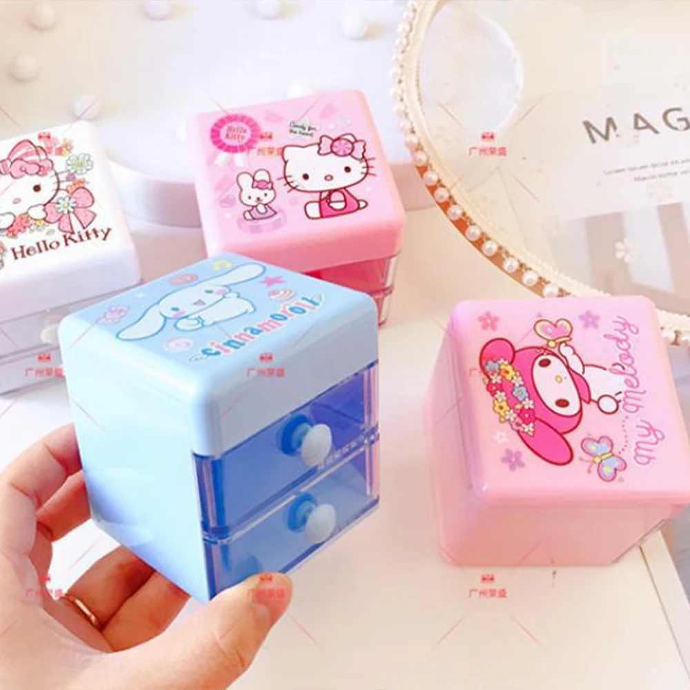 Sanrioed Mini Jewelry Box Anime Hello Kitty Lovely Cinnamoroll Kawaii Simplicity Desktop Bilayer Storage Box Children Girl Gift