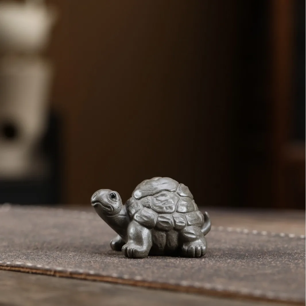 Purple Clay Pet Turtle Ornament, Handmade, Made Clay, A Symbol Of Wealth And Power, Tea Set Accessory, Can Be Nurtured