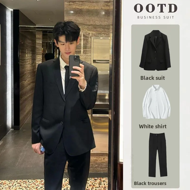 

Bla Корейский повседневный свадебный костюм для мужчин Ele Mature Faion Model DK orm Jaet Long Sve Autumn Polyester