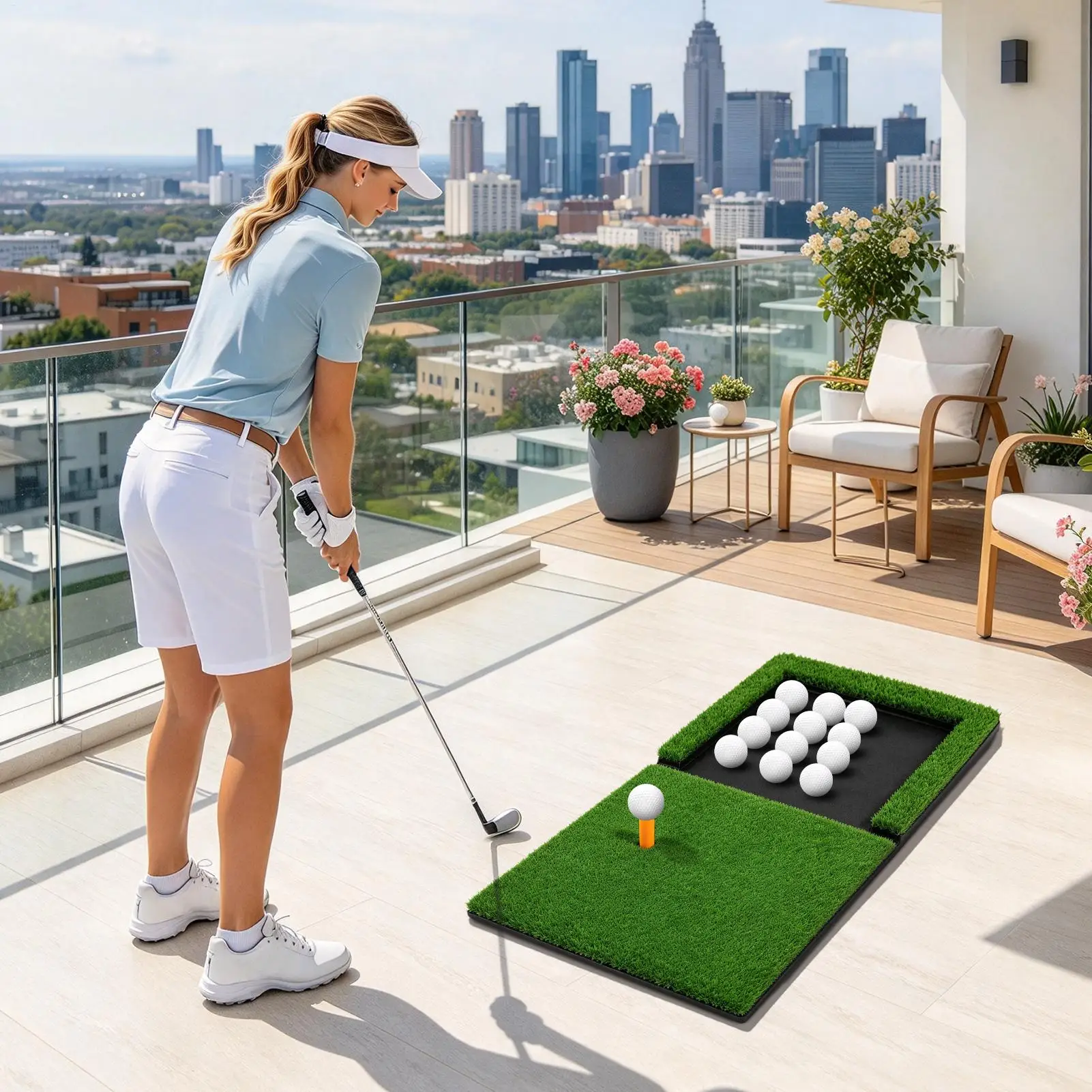 Outdoor Golf Mat Foldable Portable Anti-Slip Thick Shockproof Swing Chipping Driving Practice Turf For Home Garage Garden Yard
