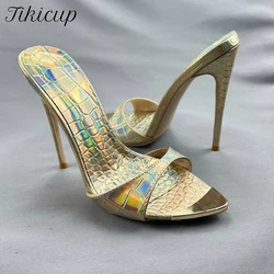 2024 Designer Summer Sandals Stilettos Sexy Woman 12cm Pointed Toe Thin High Heels Slippers OL Vacation Ladies Dress Shoes