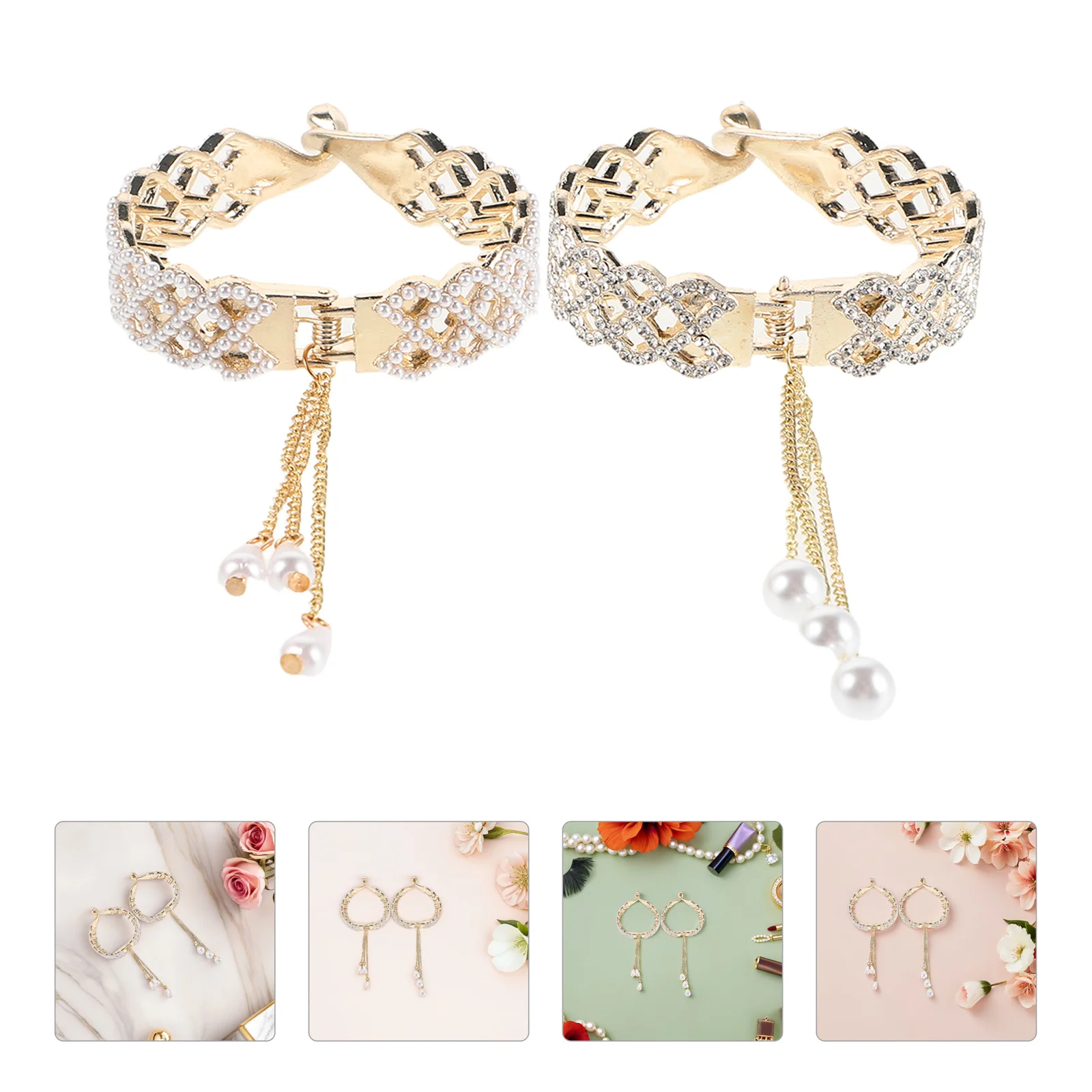 2 قطع حجر الراين اللؤلؤ سباركلي مخلب كليب النساء كبير كريستال ذيل حصان أصحاب أنيقة إكسسوارات الشعر ديكور حزب الاستخدام