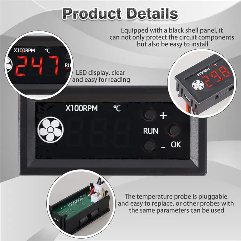 Pengontrol Suhu Kipas A64Z 	   Dengan Pengontrol Suhu Digital dan Layar Tampilan Temperatur