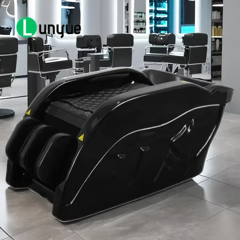Modern Hair Shampoo Chair with Water Circulation Steam Massage Function Ceramic Basin for Bed Washing Furniture