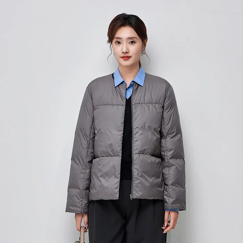 Manteau en duvet de canard blanc léger pour femme, veste en duvet de canard, vêtements d'extérieur chauds, simple, solide, document, automne, hiver, nouveau, 2024