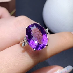 Big Oval Imitation Purple Crystal Ladies Open Adjustable Size Rings Women Sparkling Light Amethyst Silver Color Ring with Zircon