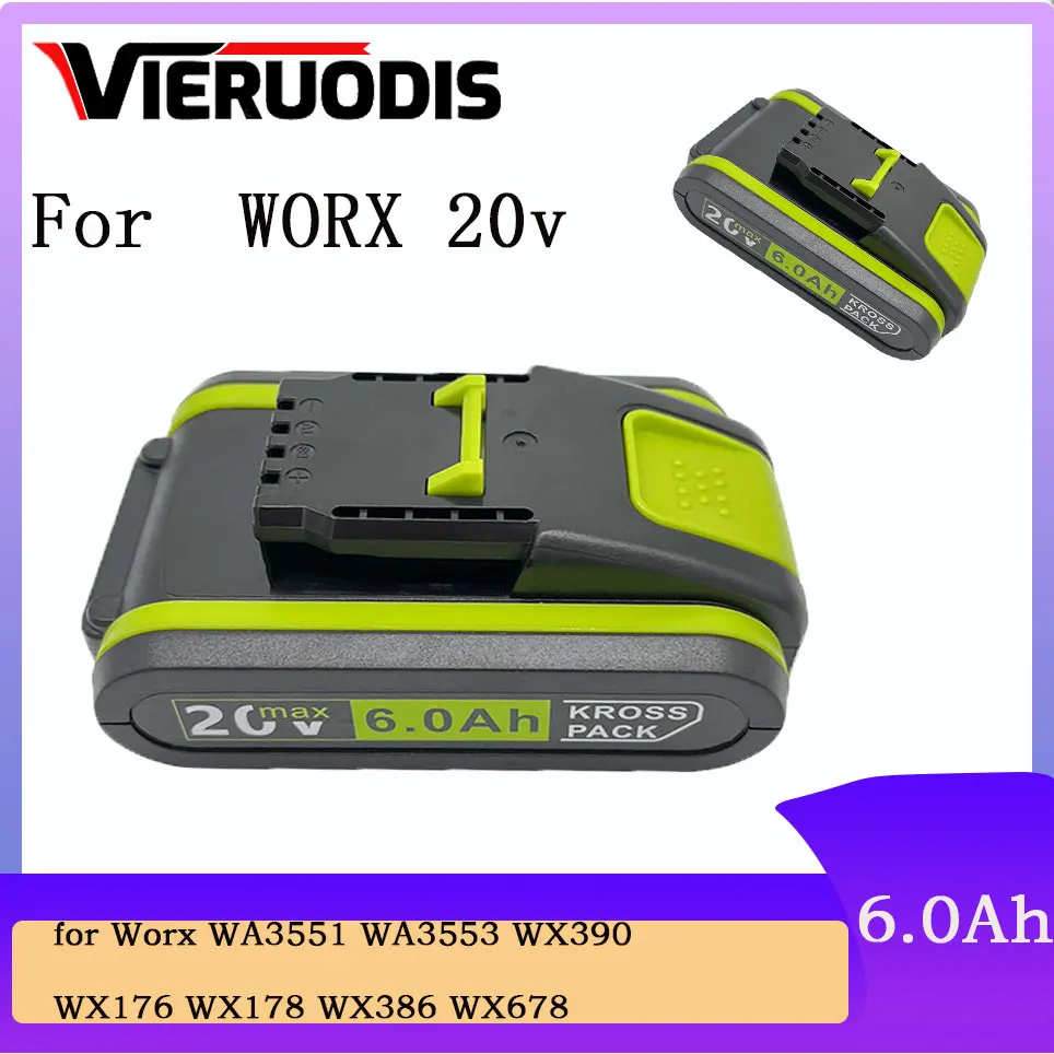 20 в 6000 мАч литиевая батарея подходит для Worx WA3551 WA3553 WX390 WX176 WX178 WX386 WX678