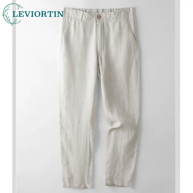 

Spring and summer men's thin casual pants with elastic waistband, loose straight leg elastic drawstring waistband, long pants