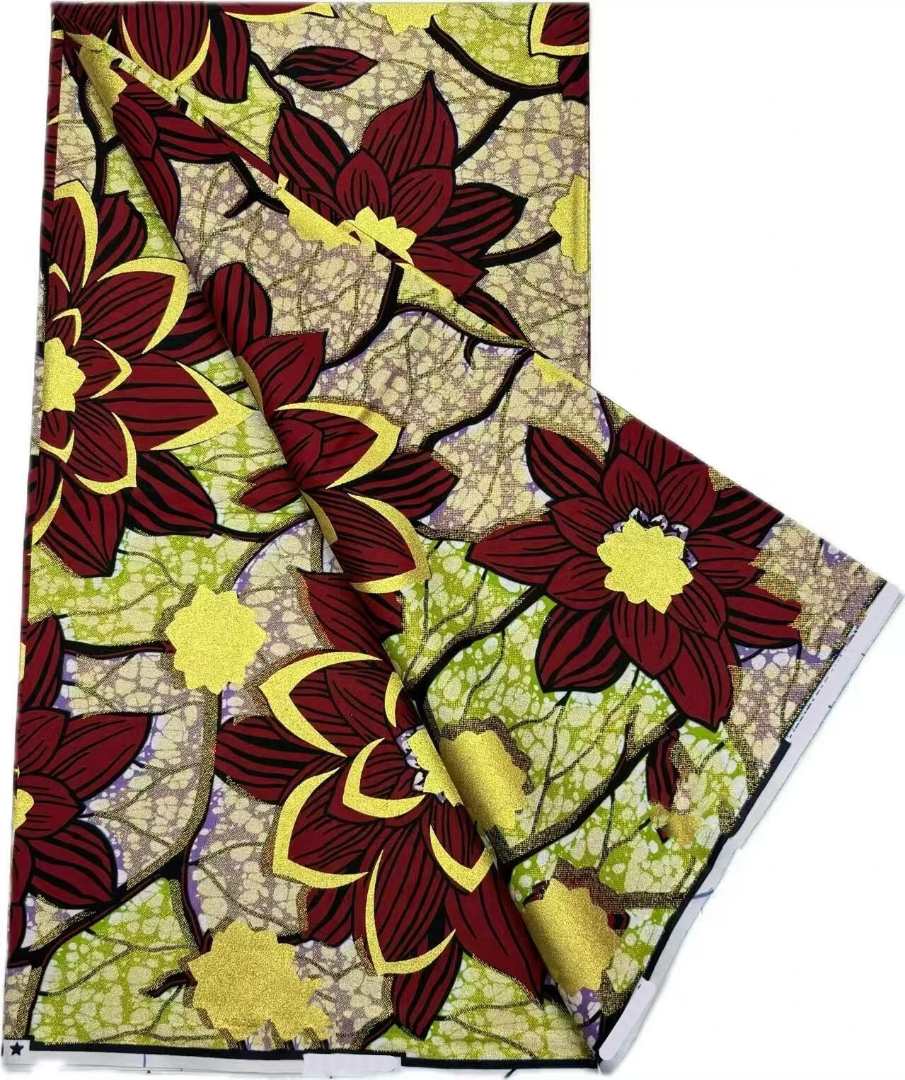 New Design High Quality African Grand Golden Wax Fabric Soft Ankara Pagne Print Batik Tissu Glitter Wax Material 6yards H6-312-2