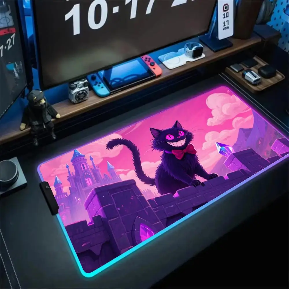 

Коврик для мыши RGB, странный кот, дизайн, светодиодный светящийся игровой коврик, резиновый противоскользящий настольный коврик, аксессуары для геймера, ПК, игровая клавиатура, коврик для мыши