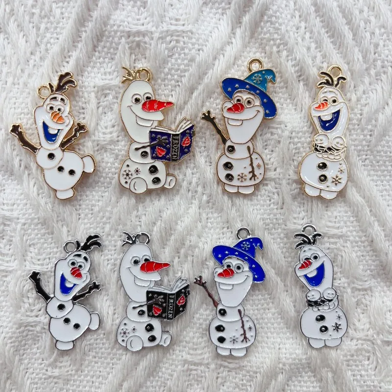 10pcs  Frozen Cute Snow Treasure Doll Charms Golden Base Earring Bracelet DIY Jewelry Making Pendants