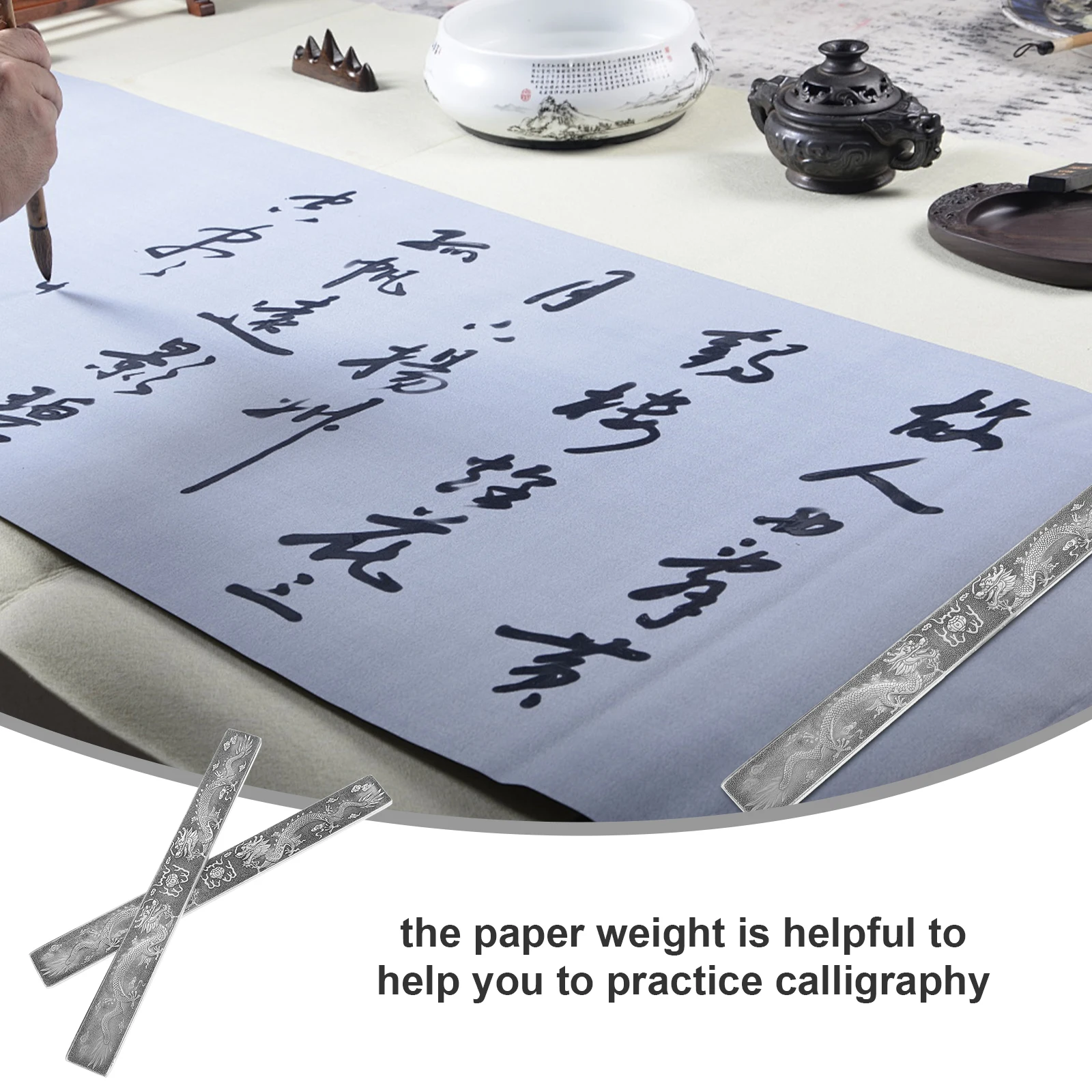 

1Pair Tibetan Silver Paperweight Smooth Polished Calligraphy Supplies Decorative Desk Ornament Gift Calligraphy Supplies