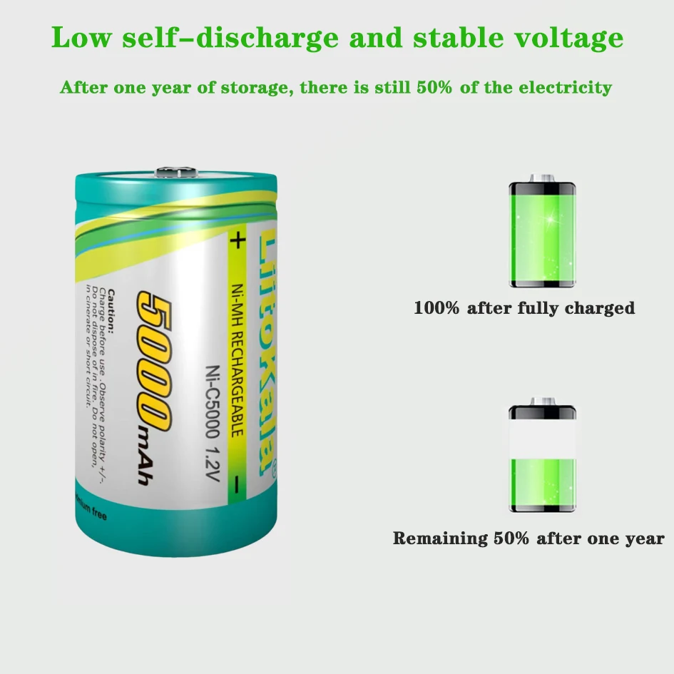 1-40 Uds LiitoKala Ni-C5000 1,2 V 5000mAh tamaño C batería 5000mAh NiMH baterías recargables para 1000 veces recargadas