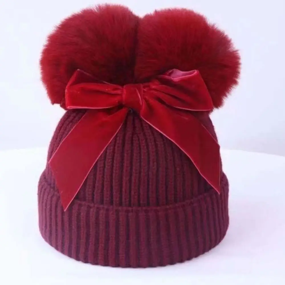 

Winter Knitted Children's Woolen Hat Cotton Lining With Pom Pom Baby Winter Hats Thicken Warm Cap Boys Girls