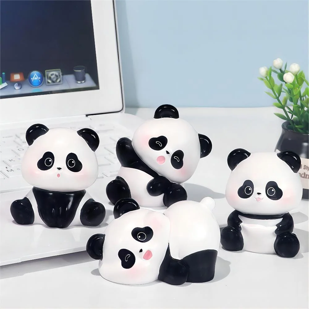 Cute Panda Mini Ornament Fubao Resin Crafts Lovely Healing Cartoon Figurine Toy Desktop Car Automobile Center Console Decor Doll