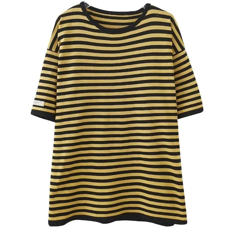 Cotton Stripe T-shirts Women Casual Loose Short Sleeve Slim Tops Summer Trend Thin Oversized T Shirt Korean Style Tshirt Y2k Top