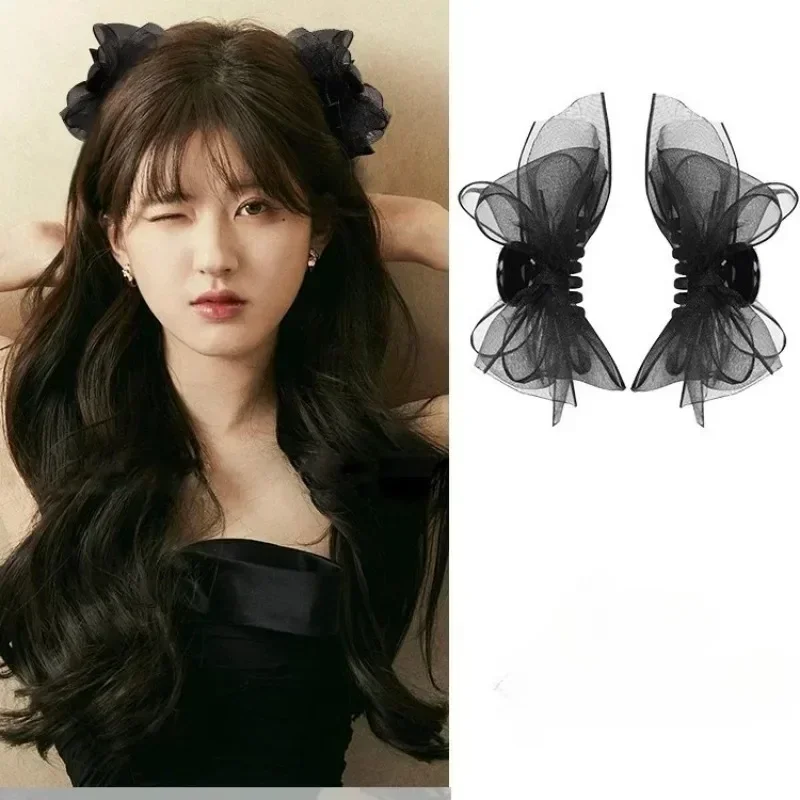

2pcs Black Matte Bowknot Mesh Hair Clip Girl Small Hairpin Bobby Pin for Girls Women Bow Barrette Headwear Accessories Sweet
