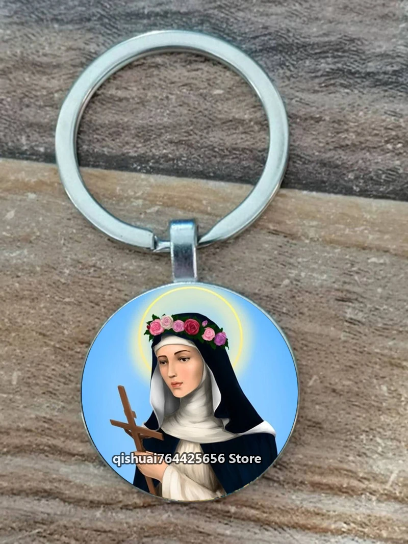 Religious Keychain Virgin Rita De Caesia Italian Religious Gift Keyring Virgin Mary