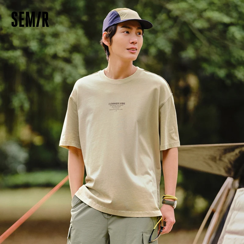 Semir Men T Shirts Short-Sleeve T-Shirt Summer New Arrival 2024 Loose Fit And Contrasting Print Design Simple Tee Top Men