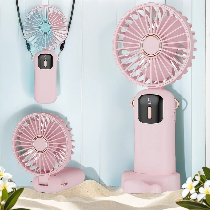 Portable Mini Fan, 5 Speeds Foldable Small Personal Fan, Powerful Hand Held Fan Battery Operated for Travel Outdoor Makeup Gifts