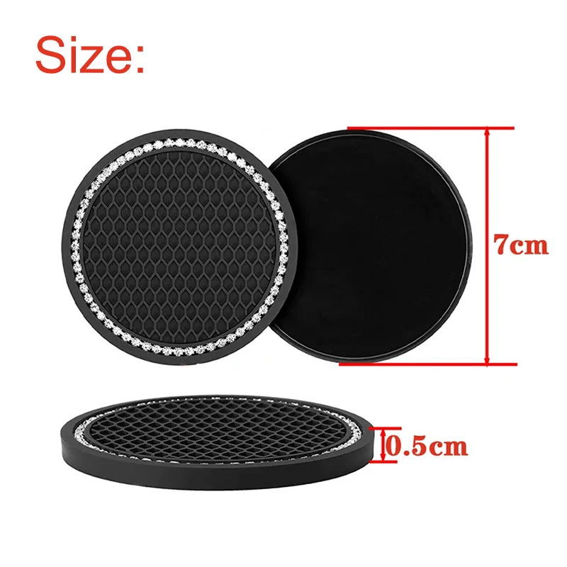 Sparkling Rhinestone Car Cup Mat, Non‑Slip Rubber Cup Holder Insert Pad, Stylish Auto Interior Decor Gadget