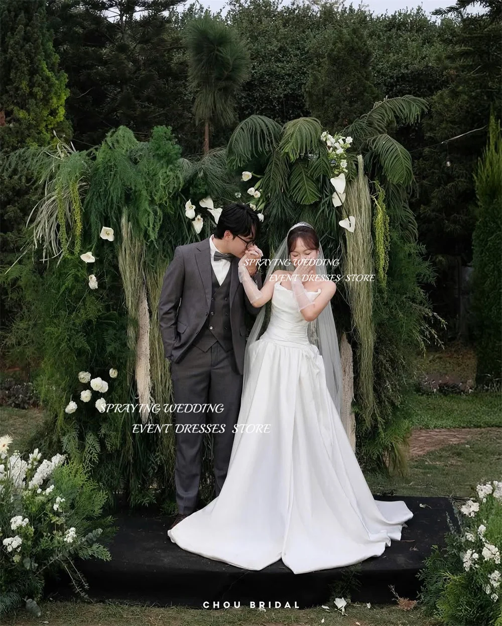 SPRAYING Elegantes Satin-Hochzeitskleid in Elfenbein, A-Linie, O-Ausschnitt, Falten, Brautkleider, bodenlang, Schlitz, individuell gestaltet, Robe De Mariée 2025