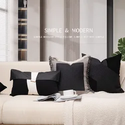 handmade black white woven leather cushion cover modern pu leather pillowcase sofa pillow cover