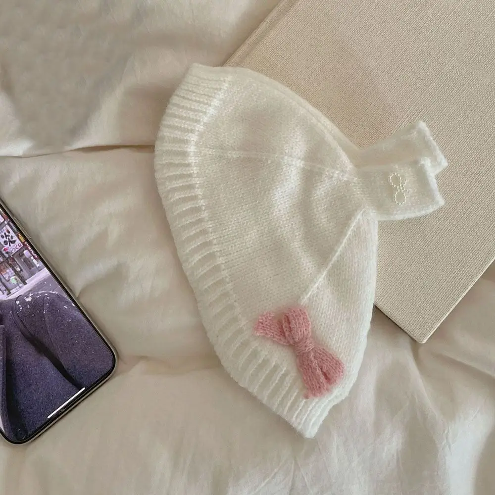 

New with Bowknot Half Finger Knitted Gloves Warm Thicken Half Gloves Solid Color Knitted Mitten Winter Autumn