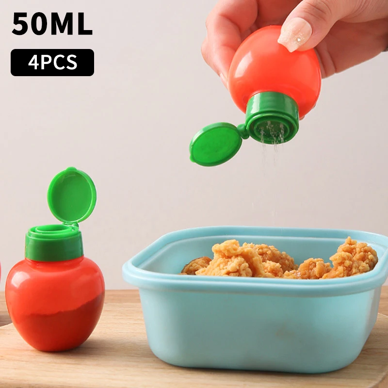 4Pcs 50ML Mini Spice Jar Seasoning Jar Aginomoto Dispenser Reusable Kitchen Salt Pepper Seasoning Bottle Bento Decore