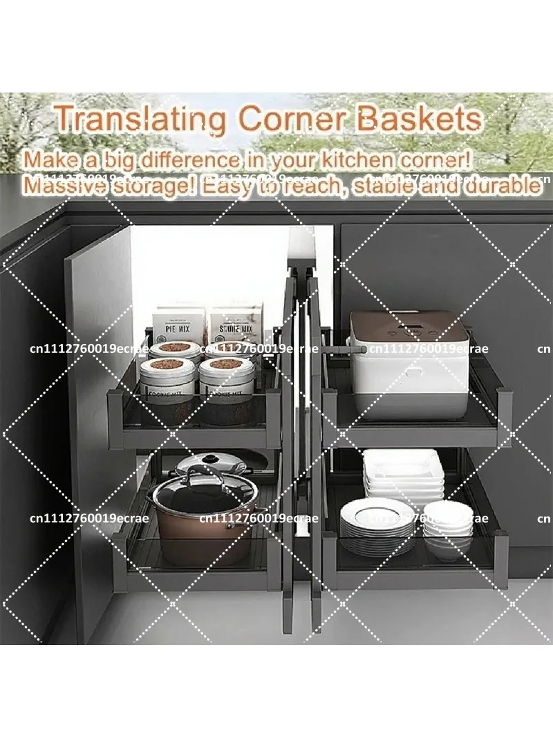Corner Pull Out Cabinet Organizer, Large Capacity Kitchen Seasoning Dish Basket Drawer Storage