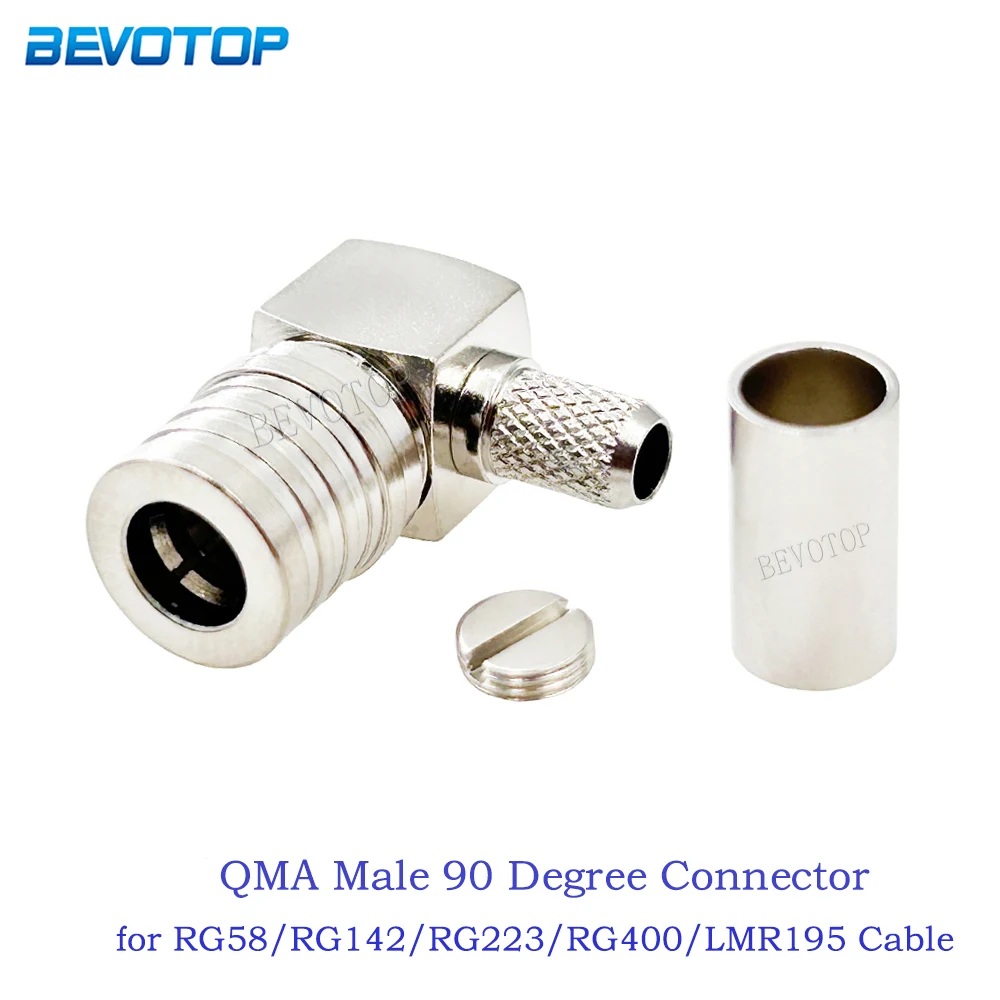 

10PCS/Lot QMA Male 90 Degree Crimping 50-3 RF Connector Nickel plated 50 Ohm QMA for RG58/RG142/RG400/RG223 RF Coaxial Cable