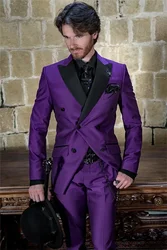 Italian Purple Men Suits Groom Tuxedo Prom Slim Fit Blazer Hombre Double Breasted High Quality Custom 2 Piece Set Costume Homme