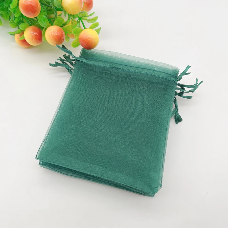 100pcs Gift Bag Wedding Packaging Pouches Blackish Dark Green Organza Bag Jewelry Drawstring Storage Bags Mesh Organza Gift Bags