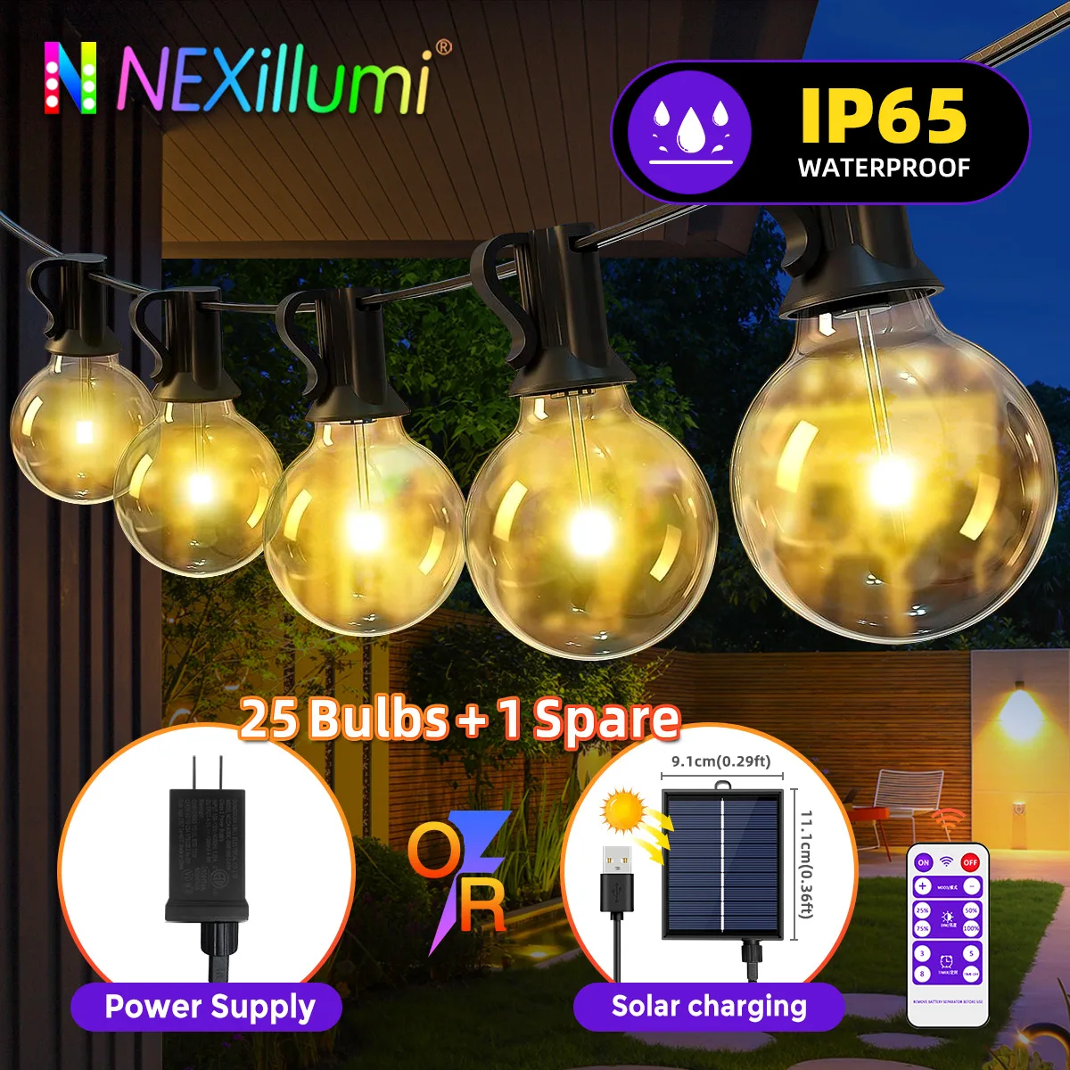 31FT G40 LED Patio String Fairy Lights,  25+1 Bulbs Waterproof Outdoor Garden Garland String Lamps for Pub Christmas Party Decor