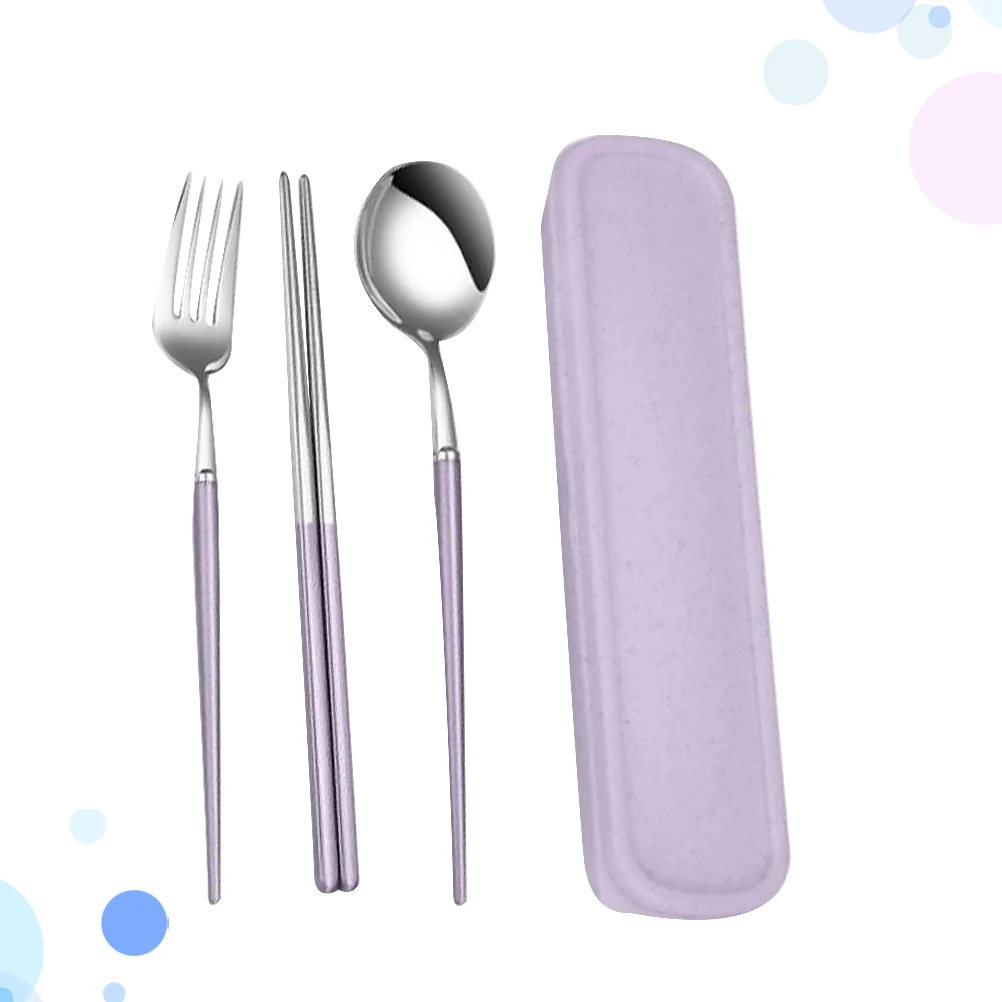 Bacchette cucchiaio per posate in acciaio inossidabile 3 pezzi 304 custodia compatta per ufficio auto campeggio viaggio set di posate da cucina