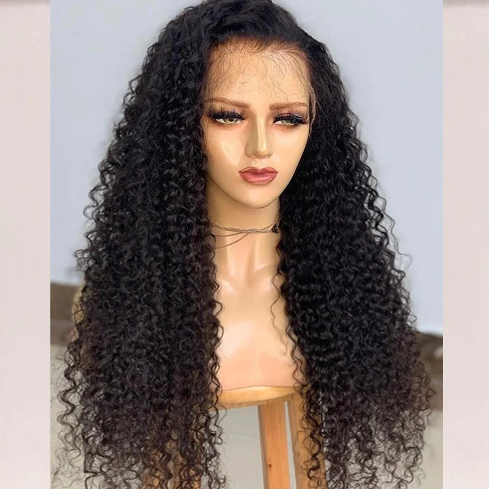 

Pre Plucked Human 360Wig 26Inch 180% Density Natural Black Full Lace Kinky Curly Glueless Lace Front Wig Free Part HD Lace Wig