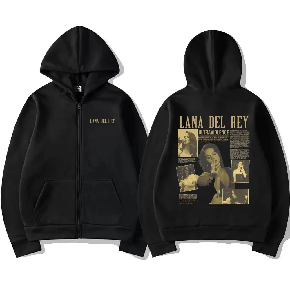 Hot Sale 90s y2k Vintage Lana Del Rey Ultraviolence Music Album Graphic Zipper Hoodie Men Women Fashion Oversized Zip Up Jacket