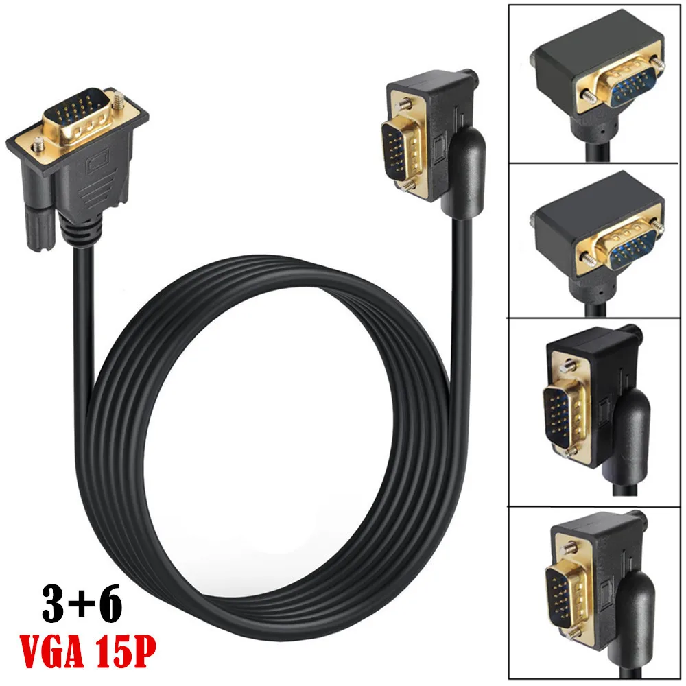 90 Degree Up Down Left Right Angled VGA RGB 15Pin Male to Male Projectors Monitors TV Computer extend 1080P Cable 0.5m/1m/1.5m