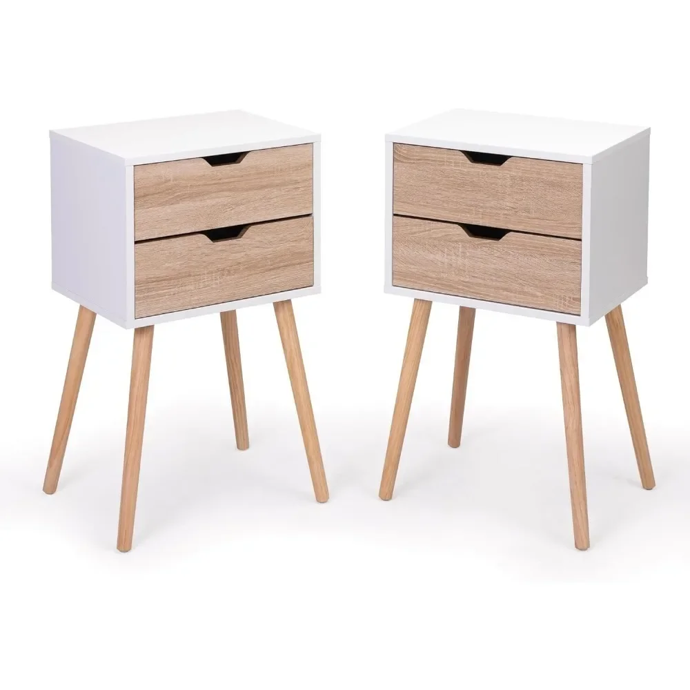 Nightstands Set of 2, Night Stand with Drawers, Bedside Tables with Solid Wood Legs and Large Storage Space for Bedroom