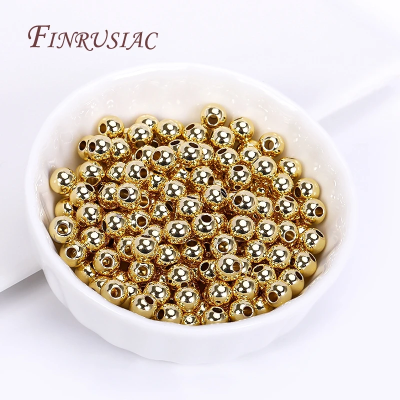 18K vergoldete Abstandsperle für die Schmuckherstellung, Perlentrenner für Armband, runde Metallperlen im Großhandel, DIY-Perlenzubehör – Detail 18