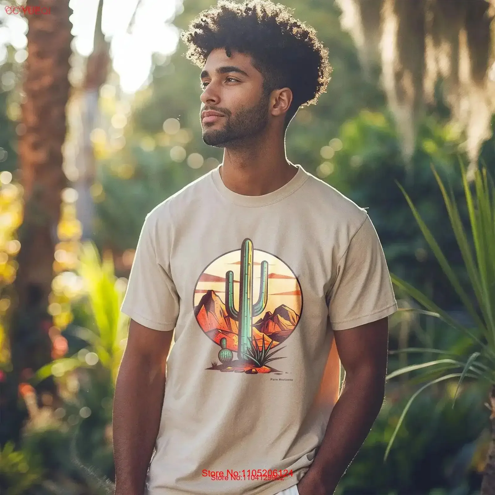 

Футболка с изображением пустынного кактуса и заката Arid Landscape Horizon Pure Horizons Nature Top Saguaro силуэт винтажный стираный растянутый