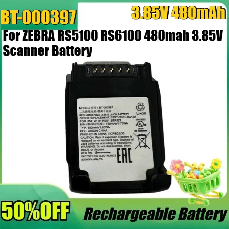 New BT-000397 480mah 3.85V High Quality Battery for ZEBRA RS5100 RS6100 480mah 3.85V Scanner Battery