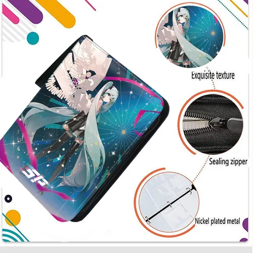 하츠네 미쿠 애니메이션 만화 카드 앨범, 지퍼 PU 가죽, 50 페이지 수납 가능, 카드 거치대 바인더 장난감 선물, 400 개, 900 개 