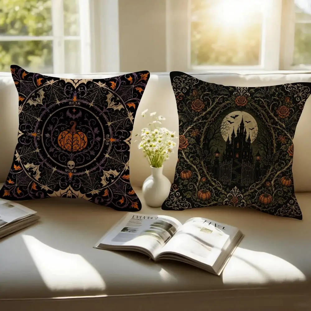 H-Halloween Dark Gothic Ornament Cushion Cover Pillowcase Anti-dustmite Invisible Zipper Short Plush Sofa Cushion