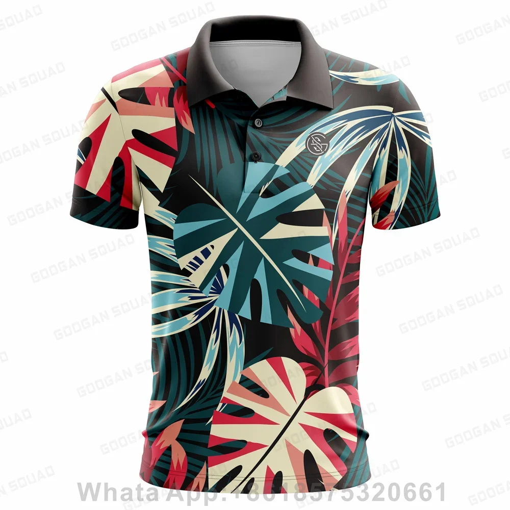Camisa polo floral masculina de golfe, blusa casual estampada, camiseta de manga curta, camisa polo respirável de secagem rápida, roupa de verão, nova