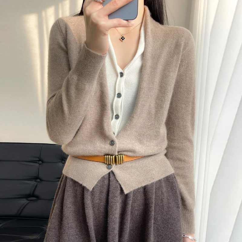 BELIARST 2023 Spring and Summer New Sweater 100% Pure Wool Knitted Fake Cardigan fFashion Korean Color Contrast Blouse