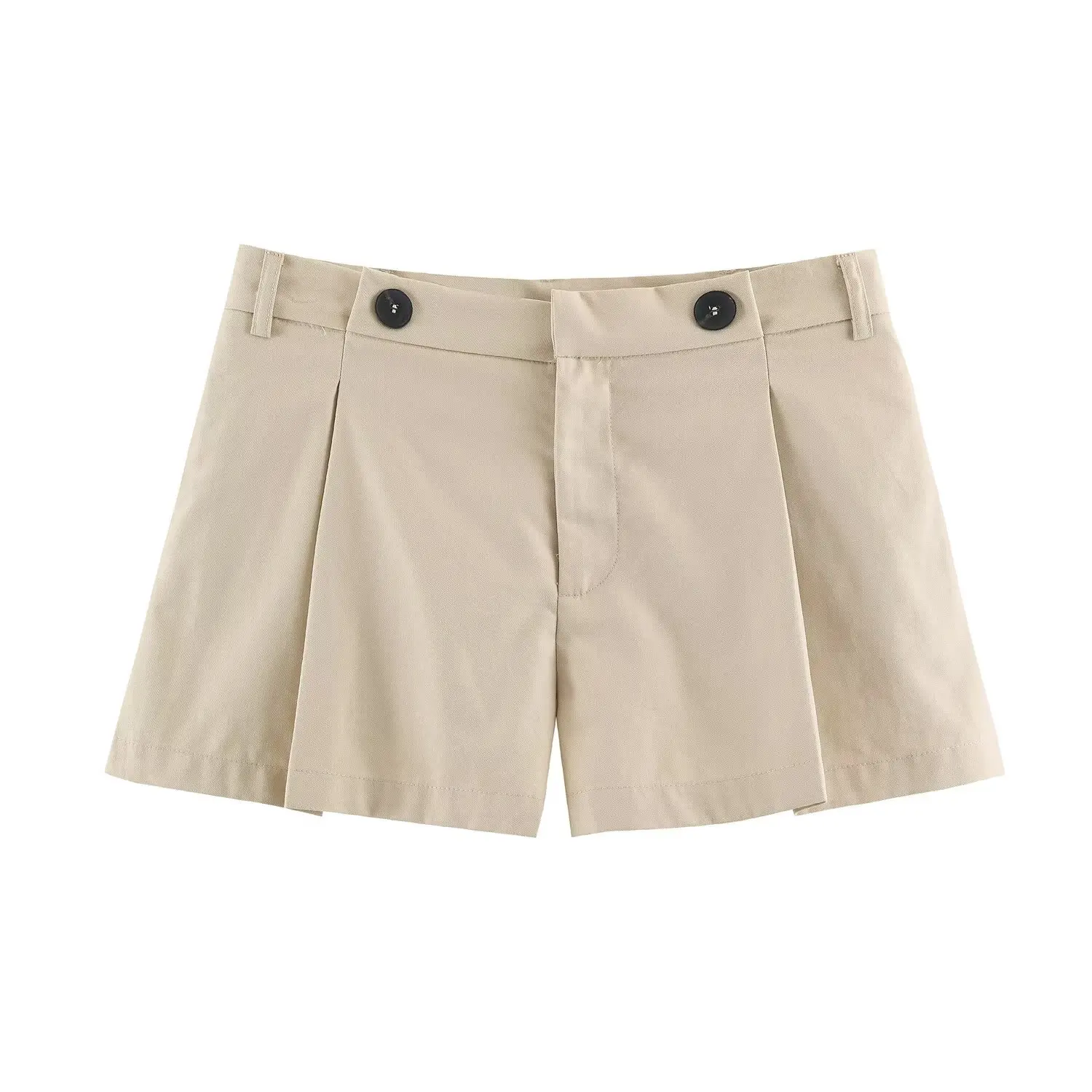 BSAY Women Solid High Waist Pleated A Line Shorts Front Double Button Decoration Loose Casual Daily Streetwear Short Trousers