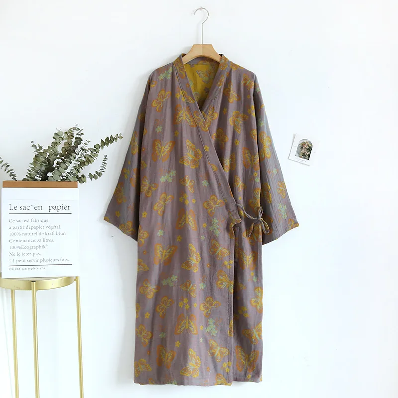 2024 Spring Autumn Kimono Robes Women Floral Bathrobes 100% Cotton Japanese Female Casual Nightgowns Top quality Home Robes